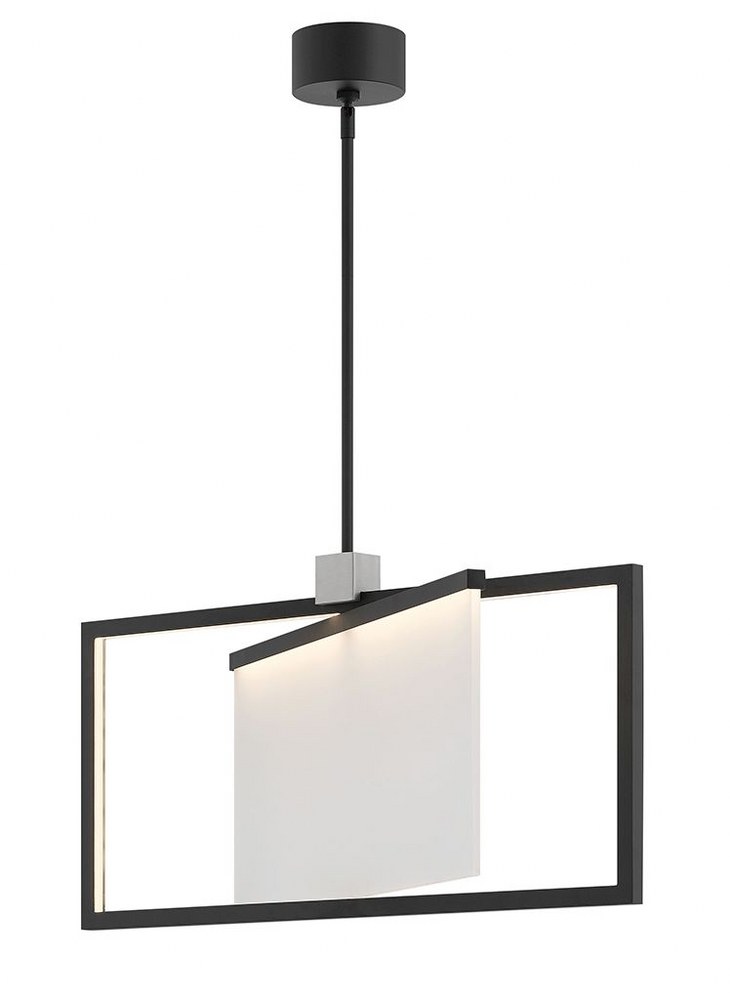 Hinkley Lighting-32504BLK-Folio - 42W 1 LED Medium Pendant in Modern Style - 30 Inches Wide by 15.5 Inches High   Black Finish with Sandblasted Acrylic Glass