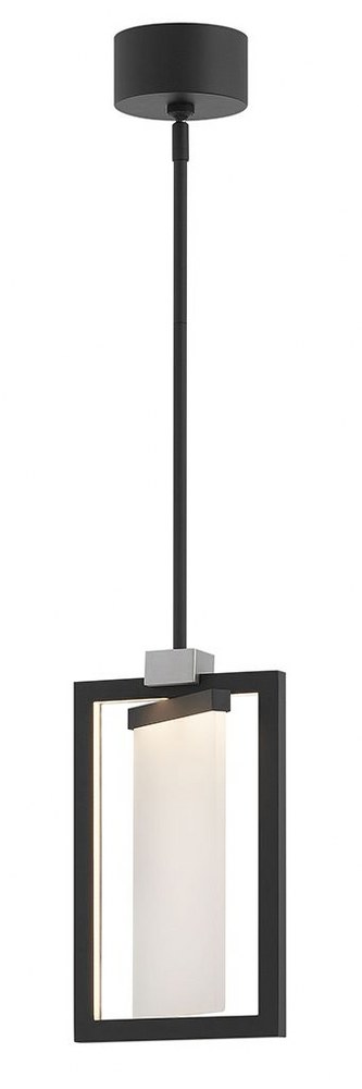 Hinkley Lighting-32507BLK-Folio - 18W 1 LED Small Pendant in Modern Style - 8 Inches Wide by 14 Inches High   Black Finish with Sandblasted Acrylic Glass