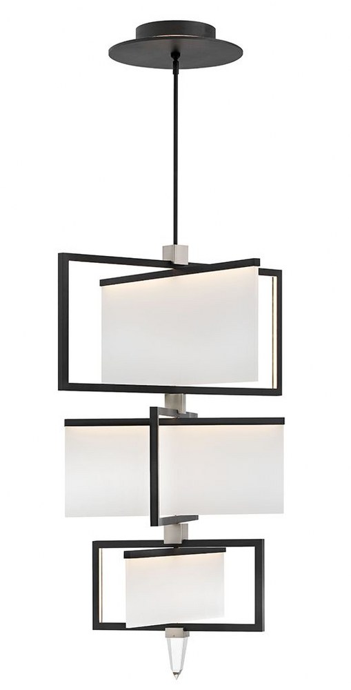 Hinkley Lighting-32508BLK-Folio - 108W 1 LED Large 3-Tier Chandelier in Modern Style - 30 Inches Wide by 44.5 Inches High   Black Finish with Sandblasted Acrylic Glass