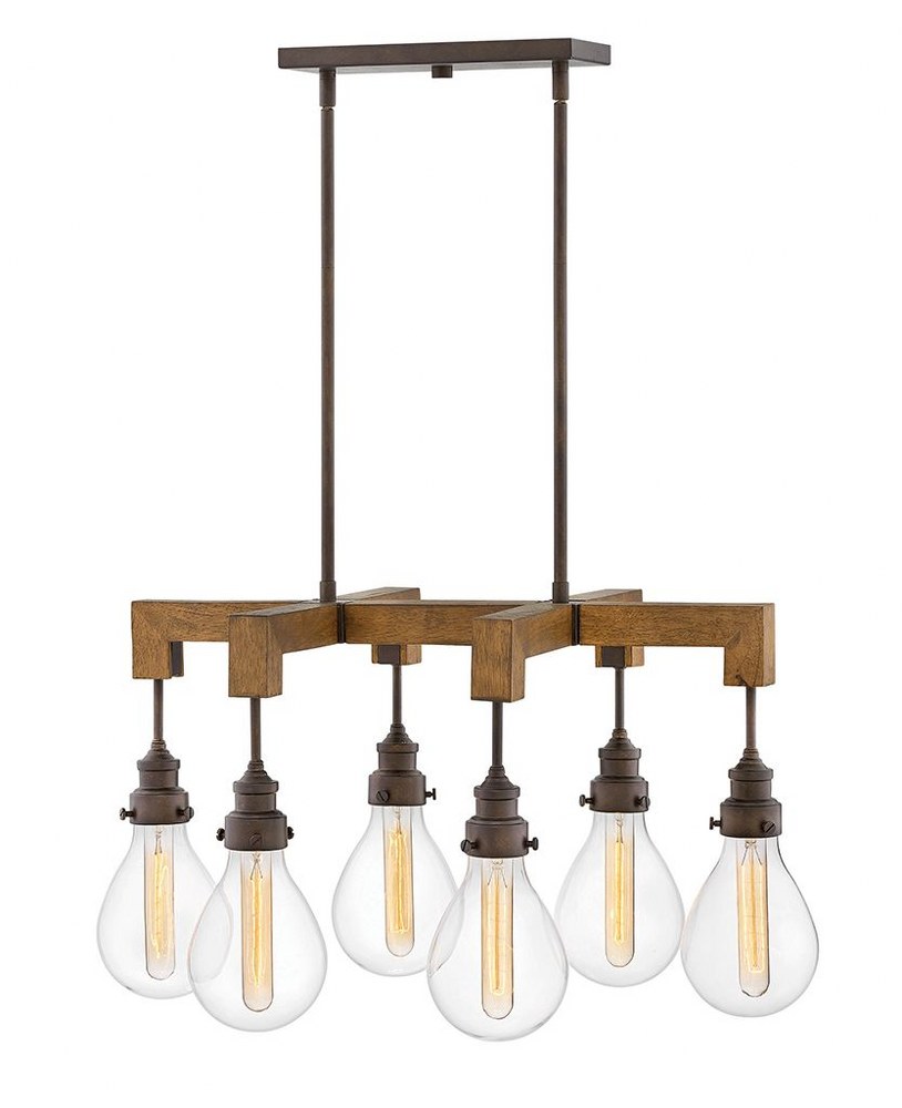 Hinkley Lighting-3268IN-Denton - 6 Light Medium Linear Chandelier in Rustic Industrial Scandinavian Style - 29.75 Inches Wide by 16.25 Inches High Industrial Iron  Pewter Finish with Clear Glass