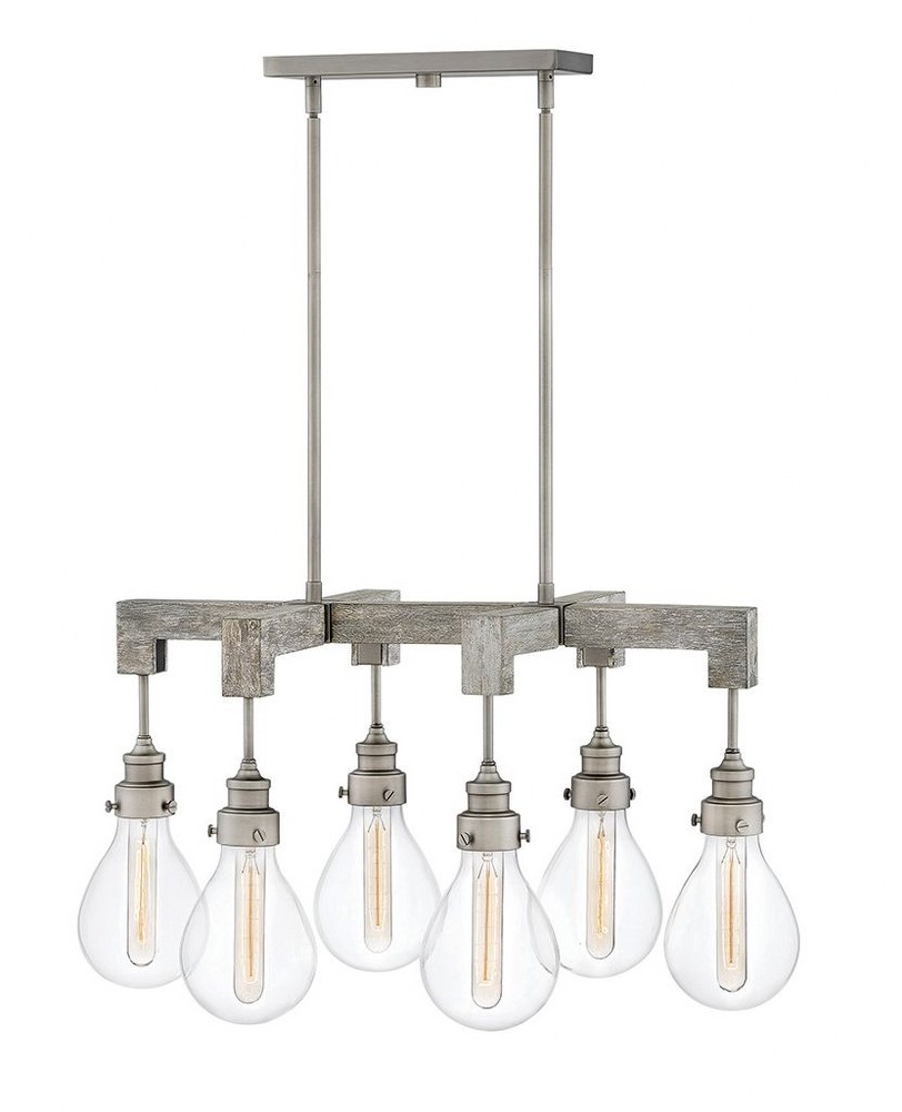 Hinkley Lighting-3268PW-Denton - 6 Light Medium Linear Chandelier in Rustic Industrial Scandinavian Style - 29.75 Inches Wide by 16.25 Inches High Pewter  Pewter Finish with Clear Glass