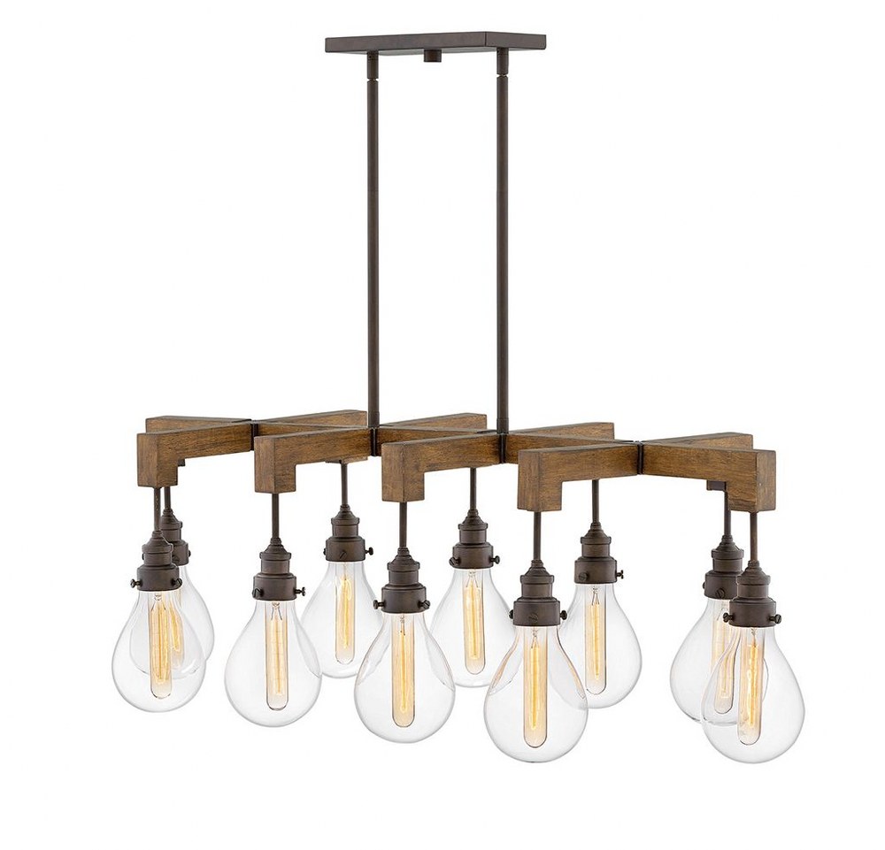 Hinkley Lighting-3269IN-Denton - 10 Light Large Linear Chandelier in Rustic Industrial Scandinavian Style - 48.5 Inches Wide by 16.25 Inches High Industrial Iron  Pewter Finish with Clear Glass