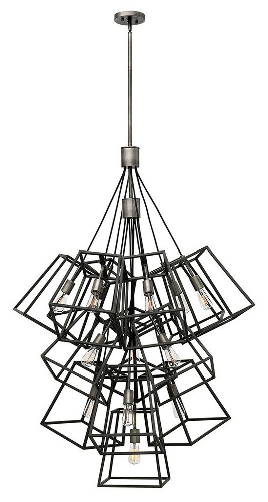Hinkley Lighting-3358DZ-Fulton - 13 Light Multi-Tier Foyer in Transitional Industrial Style - 33.5 Inches Wide by 54.75 Inches High   Aged Zinc Finish