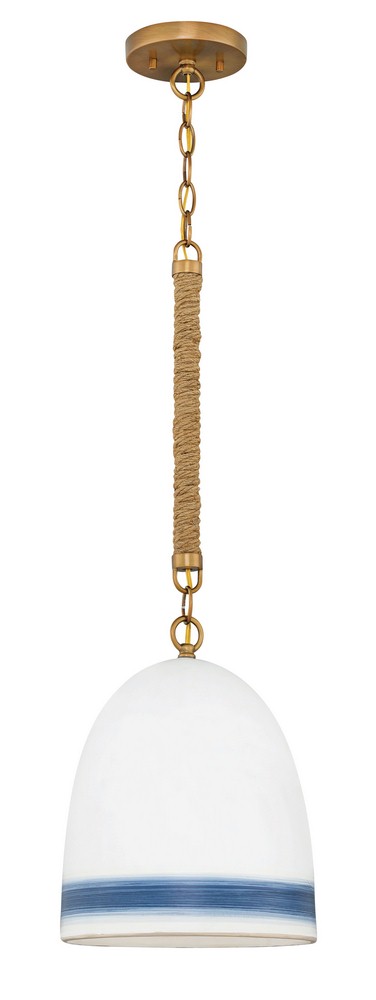 Hinkley Lighting-3364HR-NV-Nash - 1 Light Small Pendant in Traditional Coastal Style - 10 Inches Wide by 21.75 Inches High Heirloom Brass/Navy Stripe  Heirloom Brass/Navy Stripe Finish with Ceramic Sh