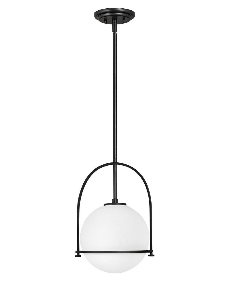 Hinkley Lighting-3407BK-Somerset - 1 Light Medium Pendant in Transitional Style - 11.5 Inches Wide by 17 Inches High   Black Finish with Etched Opal Glass
