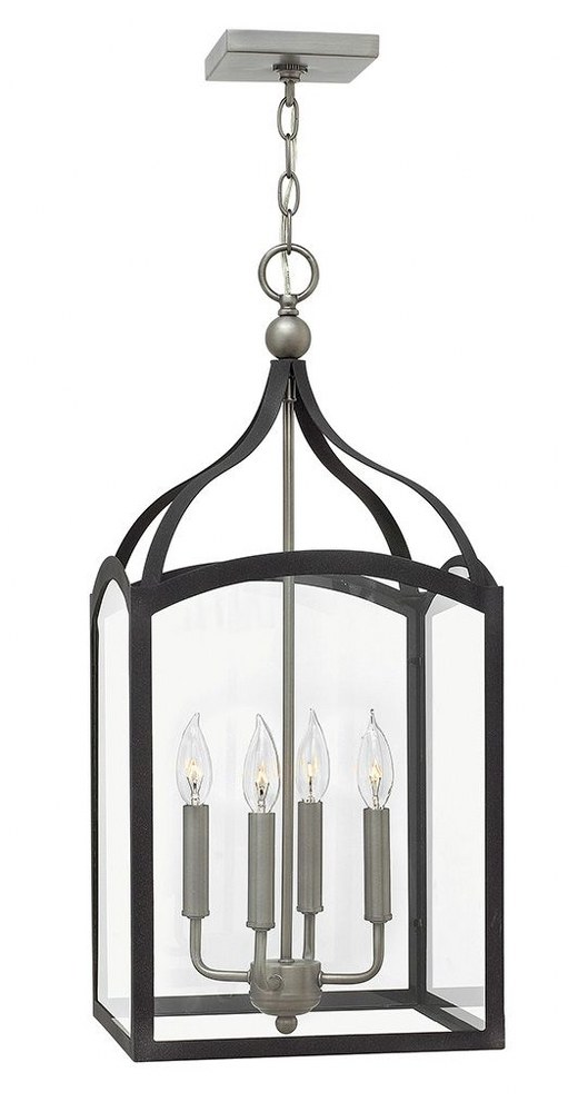 Hinkley Lighting-3415DZ-Clarendon - 4 Light Medium Open Frame Foyer in Traditional Style - 12 Inches Wide by 26.5 Inches High   Aged Zinc Finish with Clear Glass