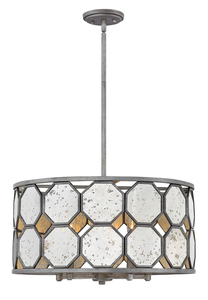 Hinkley Lighting-3564BV-Lara - Five Light Drum Chandelier in Transitional Glam Style - 21.75 Inches Wide by 12.75 Inches High   Brushed Silver Finish with Antique Mirror Glass