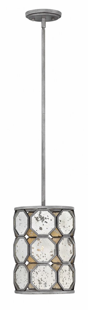 Hinkley Lighting-3567BV-Lara - One Light Pendant in Transitional Glam Style - 8.5 Inches Wide by 12.25 Inches High   Brushed Silver Finish with Antique Mirror Glass