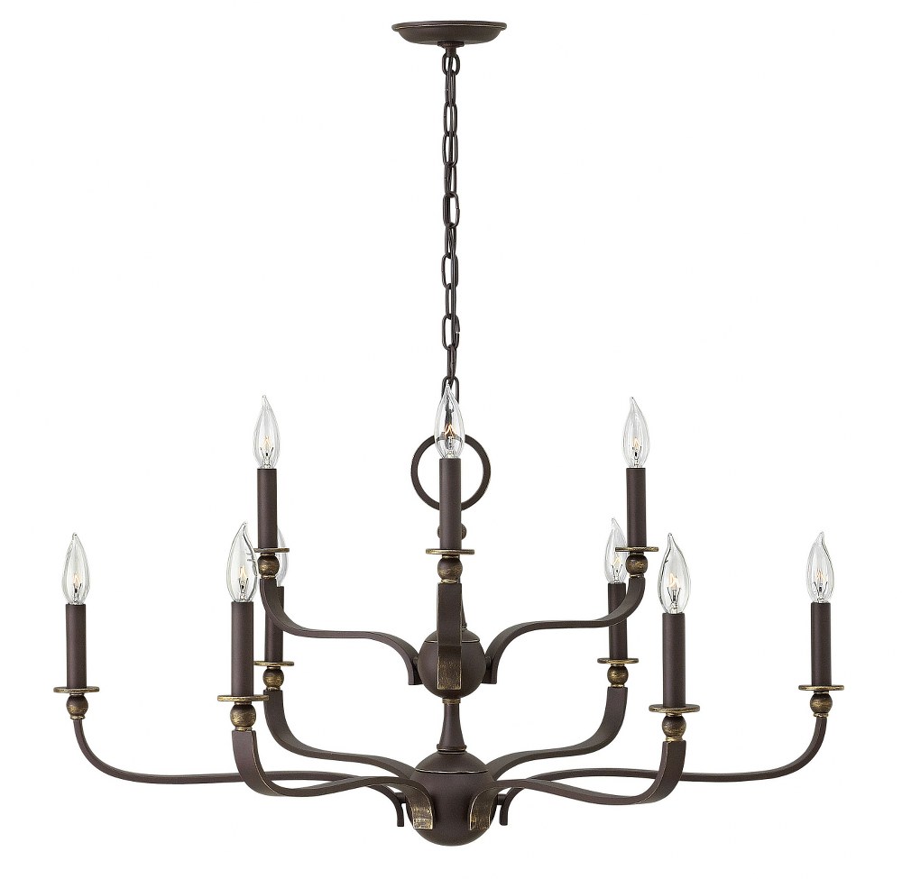 Hinkley Lighting-3599OZ-Rutherford - Nine Light 2-Tier Chandelier in Traditional Style - 34 Inches Wide by 17.75 Inches High   Oil Rubbed Bronze Finish