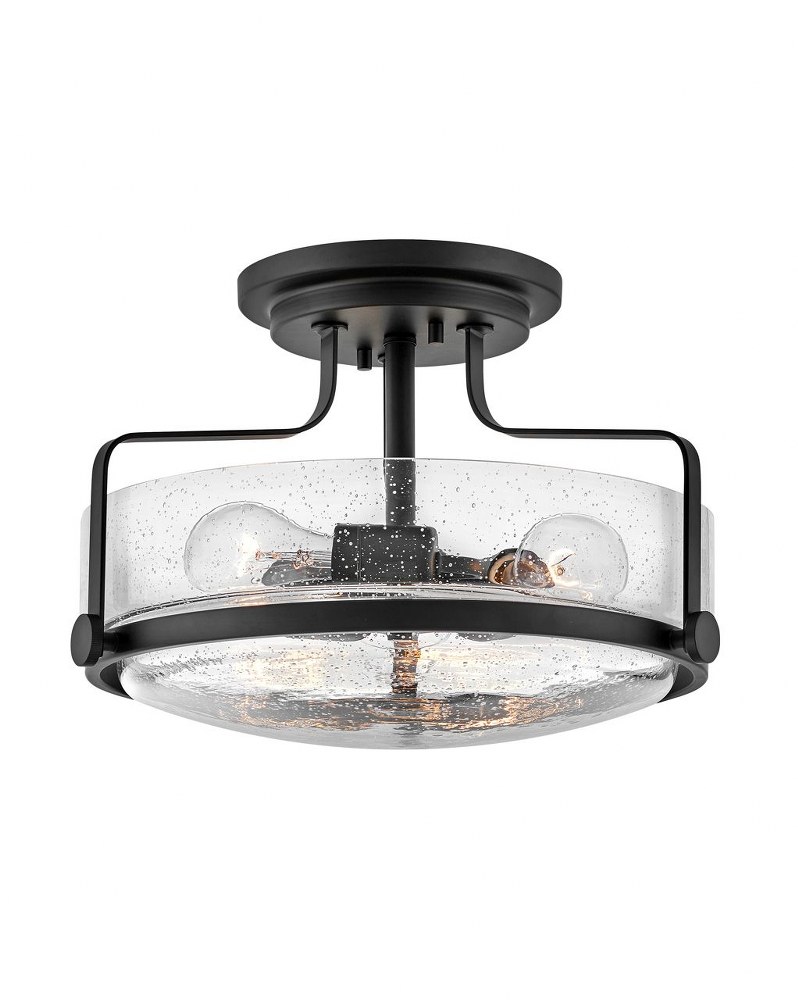 Hinkley Lighting-3641BK-CS-Harper - 3 Light Medium Semi-Flush Mount in Transitional Style - 14.5 Inches Wide by 10 Inches High Black Clear Seeded Brushed Nickel Finish