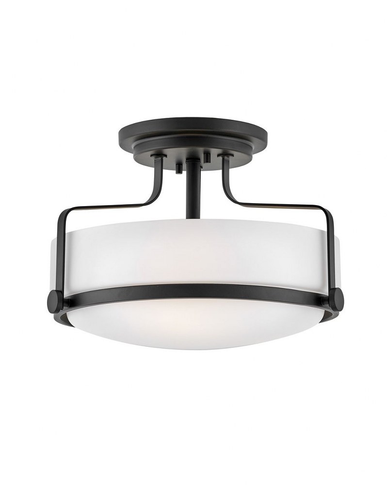 Hinkley Lighting-3641BK-LED-Harper - 3 Light Medium Semi-Flush Mount in Transitional Style - 14.5 Inches Wide by 10 Inches High Black Etched Opal Brushed Nickel Finish