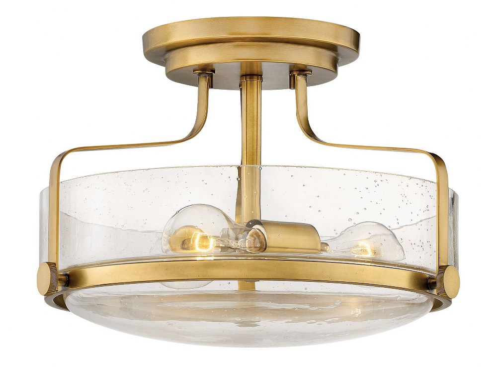 Hinkley Lighting-3641HB-CS-Harper - 3 Light Medium Semi-Flush Mount in Transitional Style - 14.5 Inches Wide by 10 Inches High Heritage Brass Clear Seeded Brushed Nickel Finish