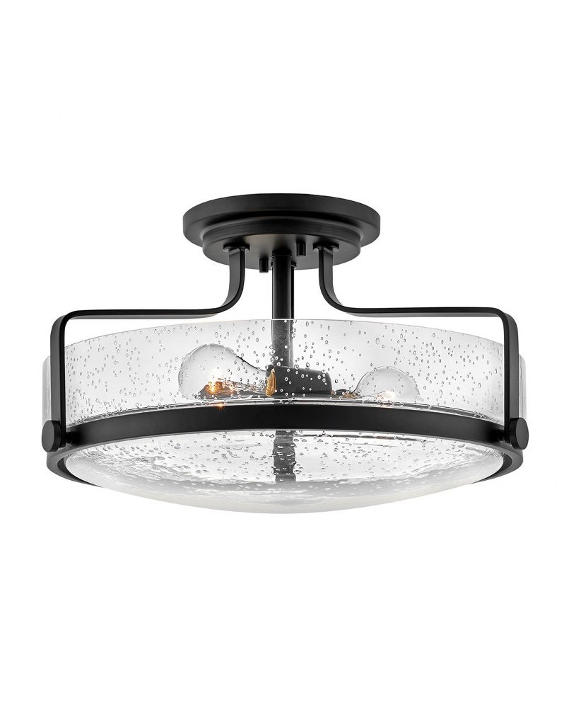 Hinkley Lighting-3643BK-CS-Harper - 3 Light Large Semi-Flush Mount in Transitional Style - 18 Inches Wide by 10 Inches High Black Clear Seeded Brushed Nickel Finish