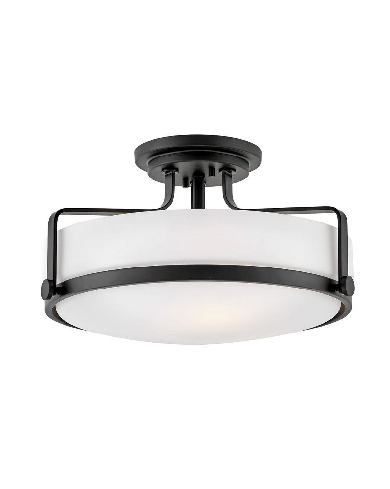 Hinkley Lighting-3643BK-LED-Harper - 3 Light Large Semi-Flush Mount in Transitional Style - 18 Inches Wide by 10 Inches High Black Etched Opal Brushed Nickel Finish