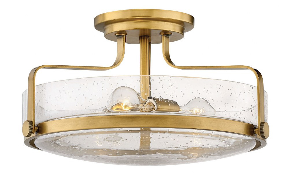 Hinkley Lighting-3643HB-CS-Harper - 3 Light Large Semi-Flush Mount in Transitional Style - 18 Inches Wide by 10 Inches High Heritage Brass Clear Seeded Brushed Nickel Finish