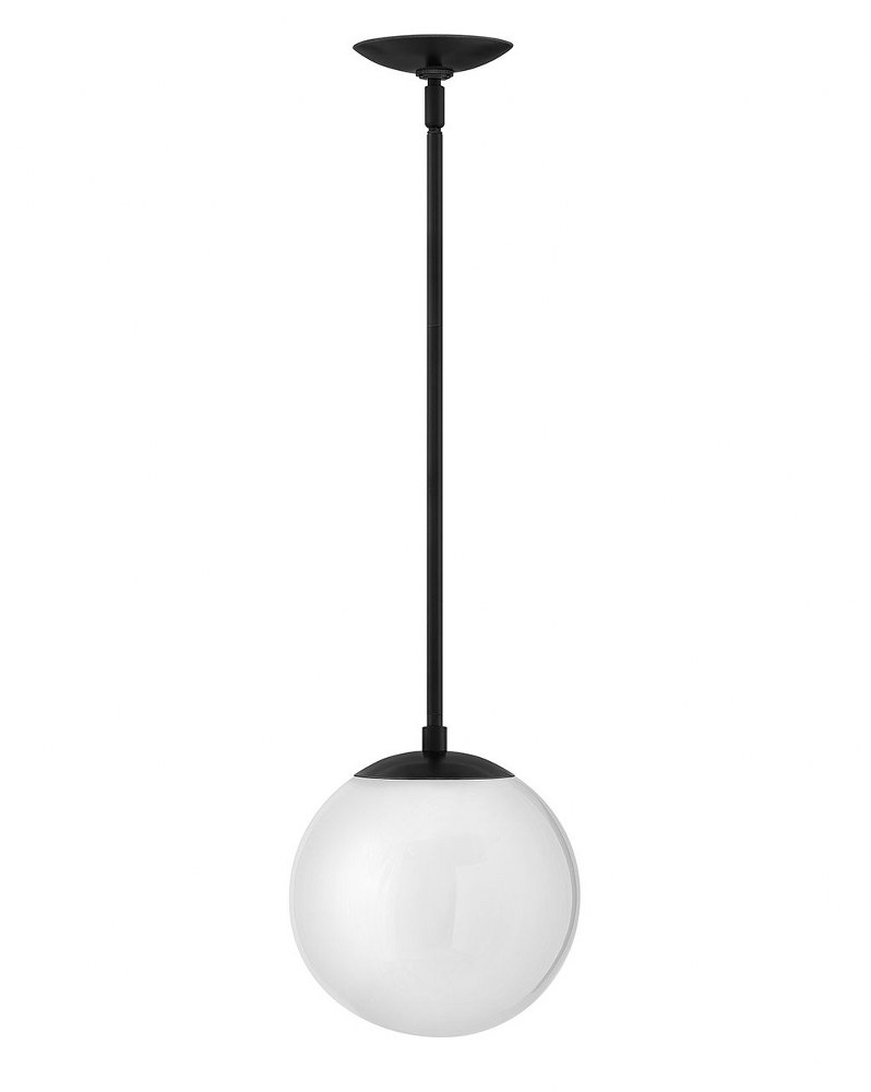 Hinkley Lighting-3747BK-WH-Warby - One Light Pendant in Mid-Century Modern Scandinavian Style - 9.5 Inches Wide by 10.75 Inches High Black Cased Opal Aged Zinc Finish with Heritage Brass Accents