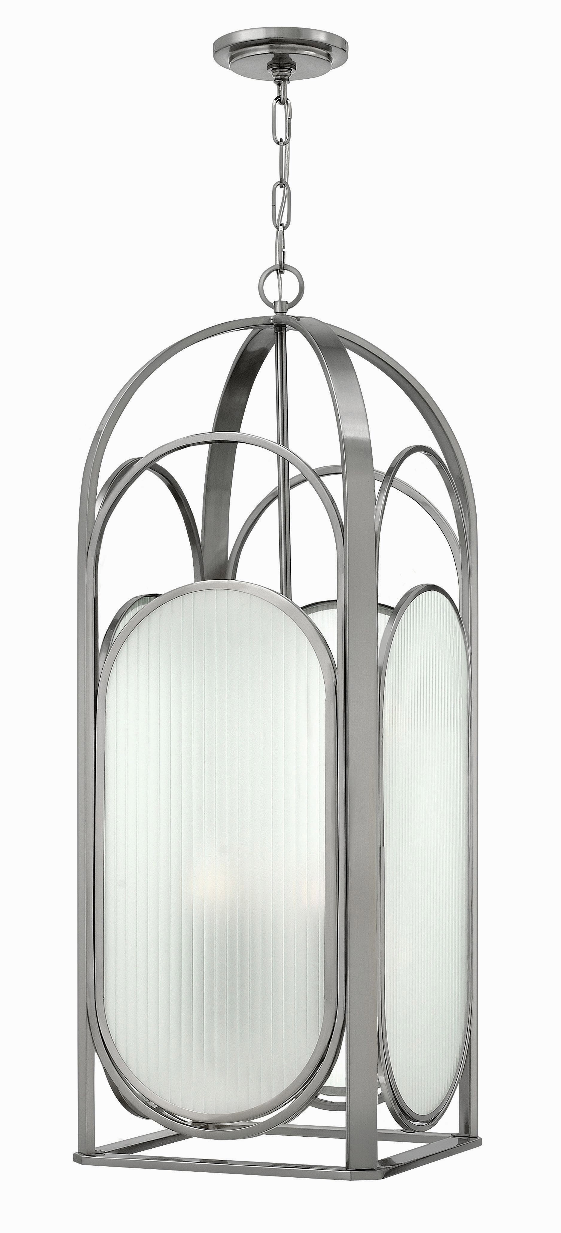Hinkley Lighting-3885BN-Astor - Four Light Foyer   Brushed Nickel Finish with Ribbed Etched Glass