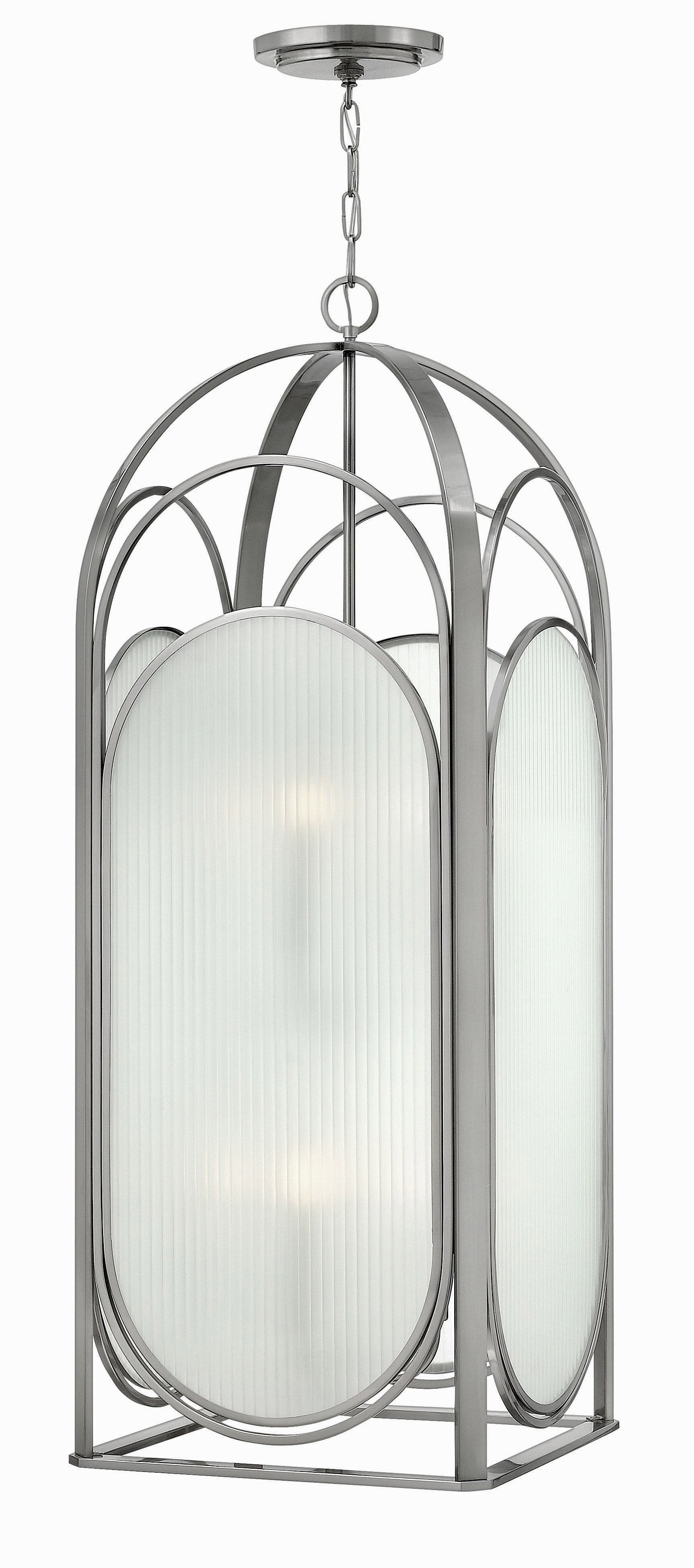 Hinkley Lighting-3886BN-Astor - Eight Light Foyer   Brushed Nickel Finish with Ribbed Etched Glass