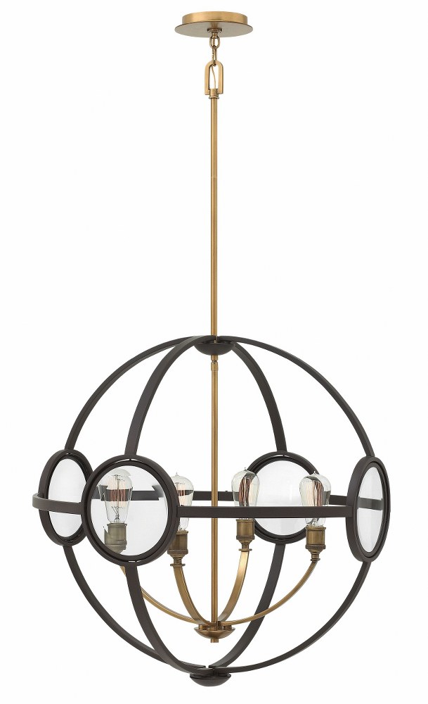 Hinkley Lighting-3924KZ-Fulham - 4 Light Medium Orb Chandelier in Mid-Century Modern Style - 26 Inches Wide by 26.5 Inches High Buckeye Bronze  Polished Antique Nickel Finish with Clear Beveled Glass