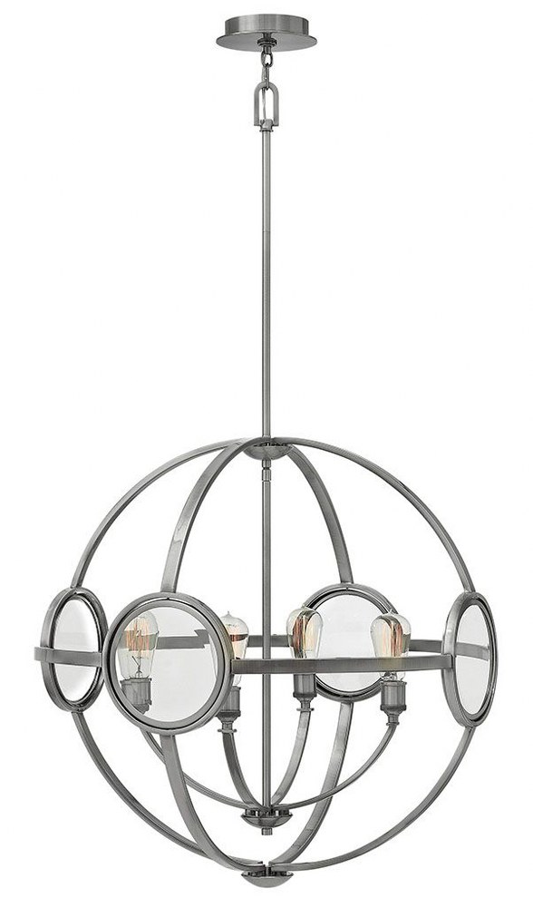 Hinkley Lighting-3924PL-Fulham - 4 Light Medium Orb Chandelier in Mid-Century Modern Style - 26 Inches Wide by 26.5 Inches High Polished Antique Nickel  Polished Antique Nickel Finish with Clear Beveled Glass