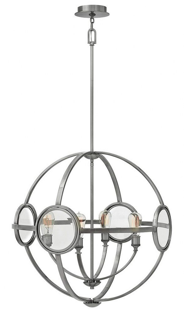 Hinkley Lighting-3924PL-Fulham - 4 Light Medium Orb Chandelier in Mid-Century Modern Style - 26 Inches Wide by 26.5 Inches High Polished Antique Nickel  Polished Antique Nickel Finish with Clear Bevel