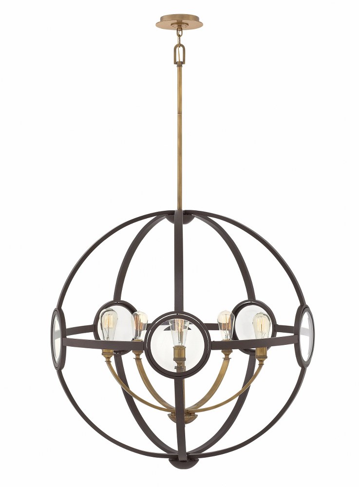 Hinkley Lighting-3925KZ-Fulham - 5 Light Large Orb Chandelier in Mid-Century Modern Style - 32 Inches Wide by 32.5 Inches High Buckeye Bronze  Polished Antique Nickel Finish with Clear Beveled Glass