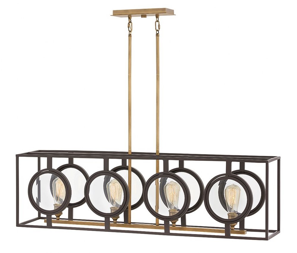 Hinkley Lighting-3926KZ-Fulham - 4 Light Linear Chandelier in Mid-Century Modern Style - 42 Inches Wide by 12.75 Inches High Buckeye Bronze  Polished Antique Nickel Finish with Clear Beveled Glass