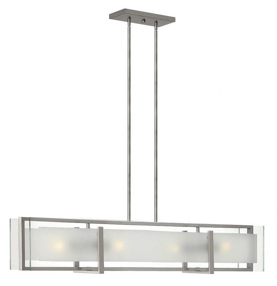Hinkley Lighting-3996BN-Latitude - 4 Light Linear Chandelier in Transitional Modern Style - 42 Inches Wide by 8.5 Inches High Brushed Nickel  Oil Rubbed Bronze Finish with Etched Clear Glass