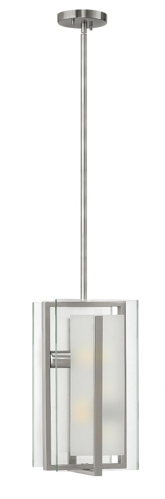 Hinkley Lighting-3997BN-Latitude - 2 Light Small Pendant in Transitional Modern Style - 8 Inches Wide by 16.5 Inches High Brushed Nickel  Oil Rubbed Bronze Finish with Etched Clear Glass