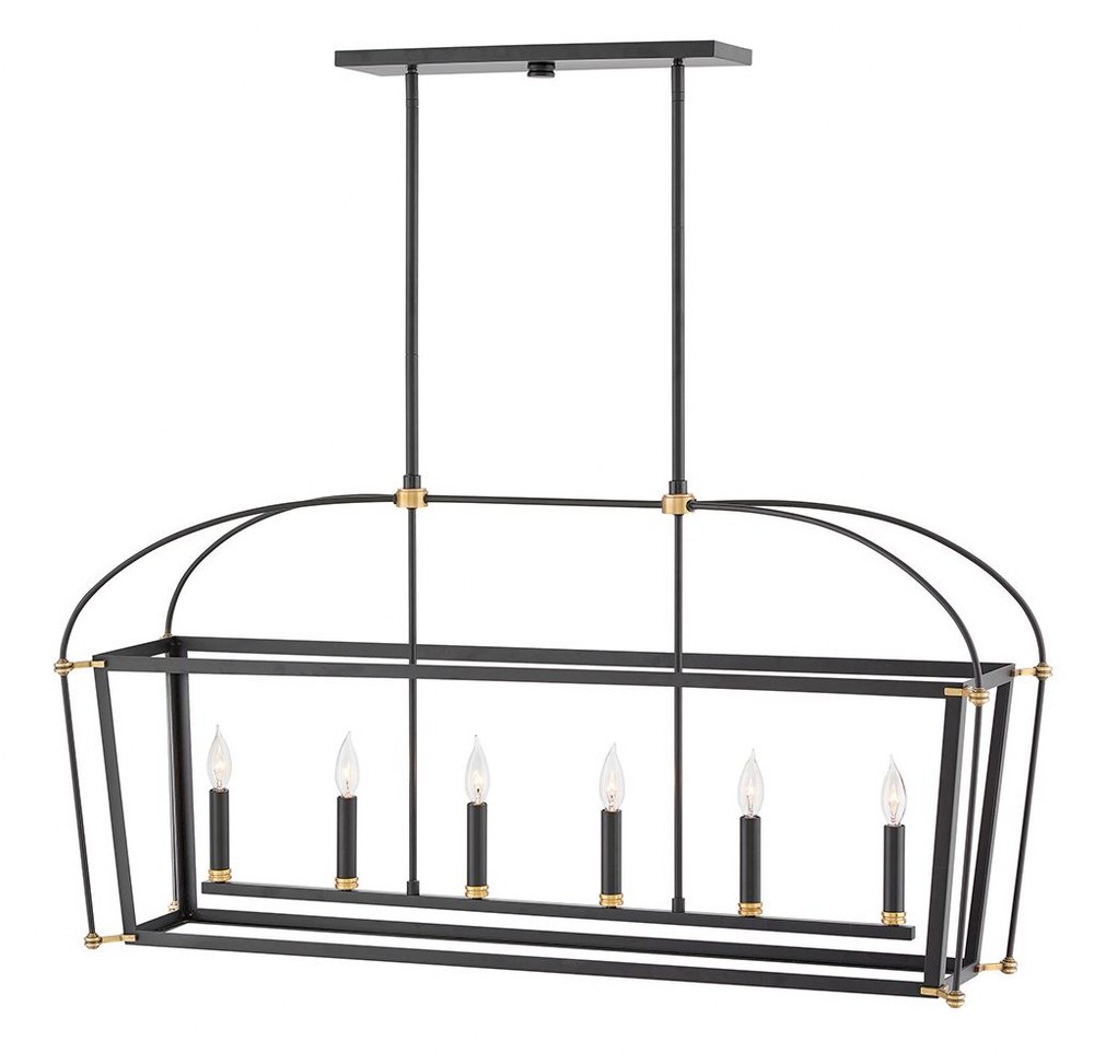 Hinkley Lighting-4054BK-Selby - Six Light Stem Hung Linear Chandelier in Traditional Style - 48 Inches Wide by 24 Inches High   Black Finish