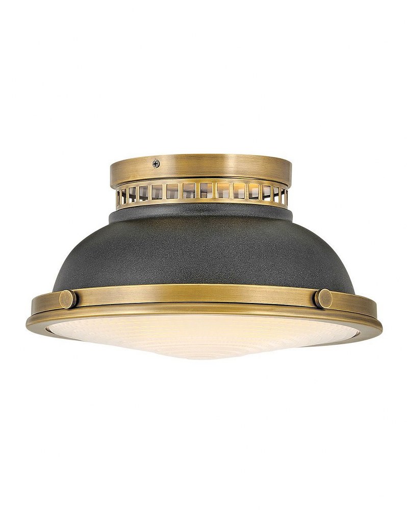 Hinkley Lighting-4081HB-DZ-Emery - 2 Light Medium Flush Mount in Coastal Industrial Style - 12.75 Inches Wide by 6.75 Inches High Heritage Brass/Aged Zinc  Heritage Brass Finish with Etched Holophane 