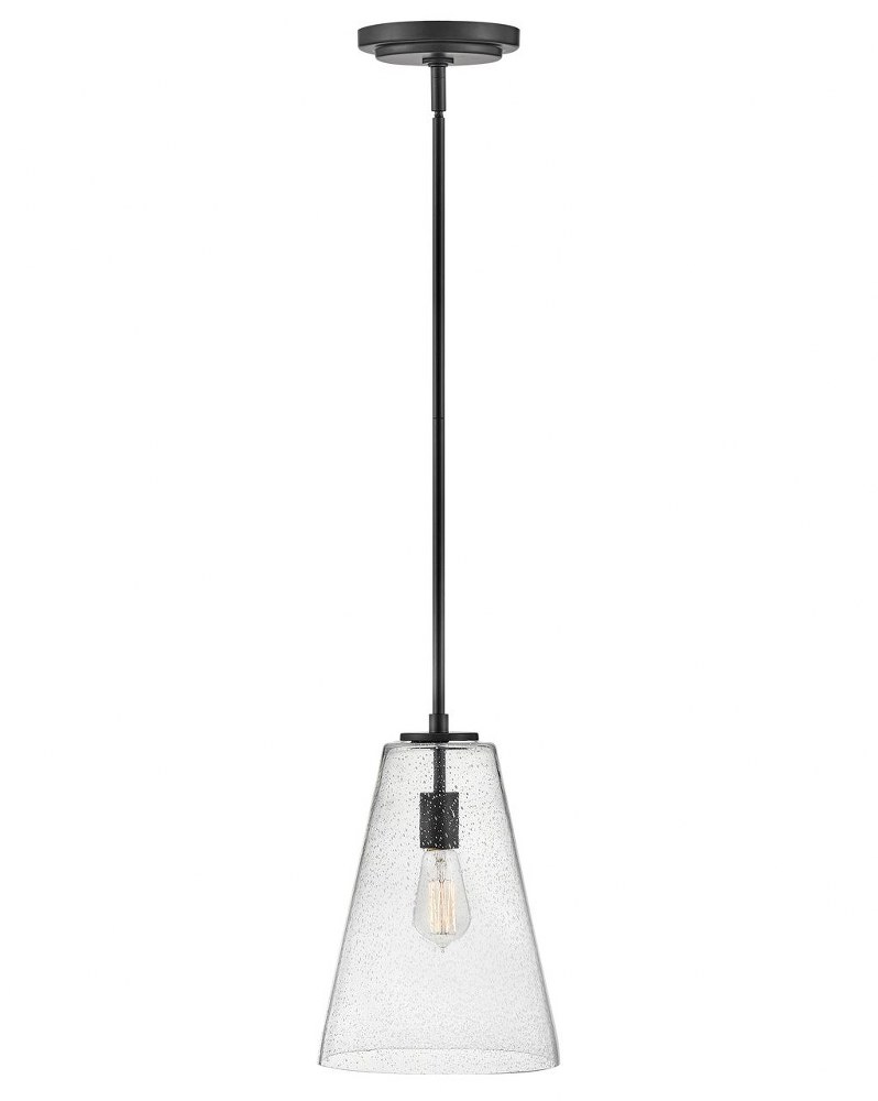 Hinkley Lighting-41044SK-Vance - 1 Light Small Pendant Satin Black  Heritage Brass Finish with Clear Seedy Glass