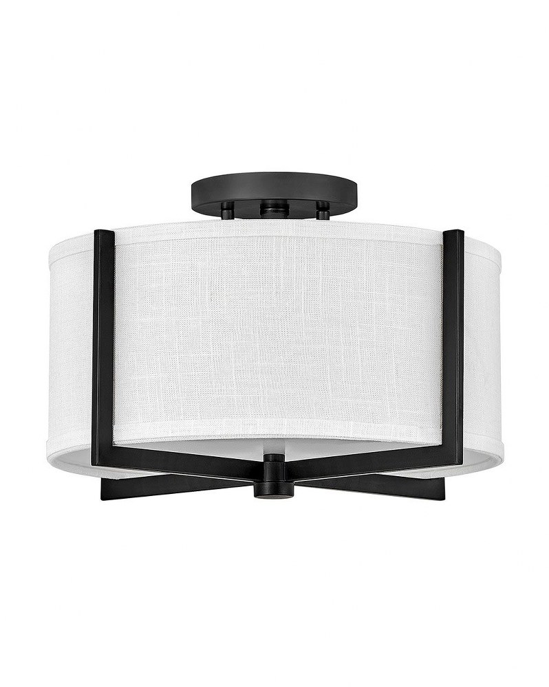 Hinkley Lighting-41706BK-Axis - 14.5 34W 2 LED Small Semi-Flush Mount Black Finish with Off White Linen Shade