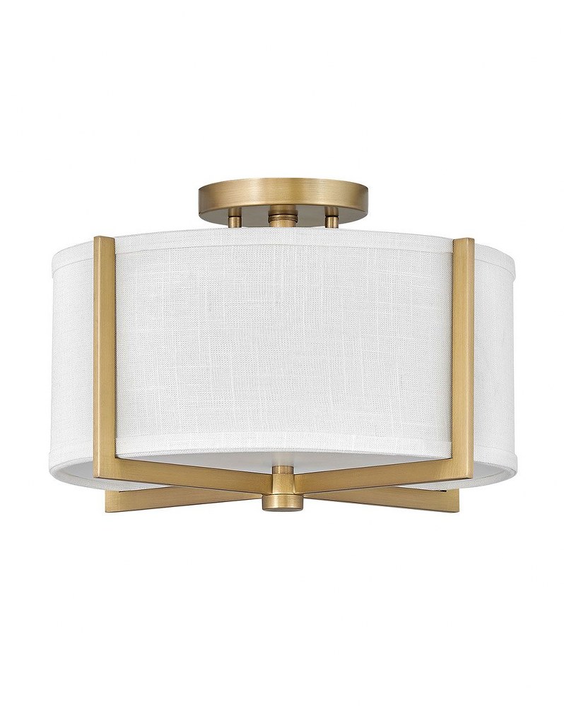 Hinkley Lighting-41706HB-Axis - 34W 2 LED Small Semi-Flush Mount in Traditional Transitional Rustic Style - 14.5 Inches Wide by 8.75 Inches High Heritage Brass Off-White Black Finish with Heathered Gr