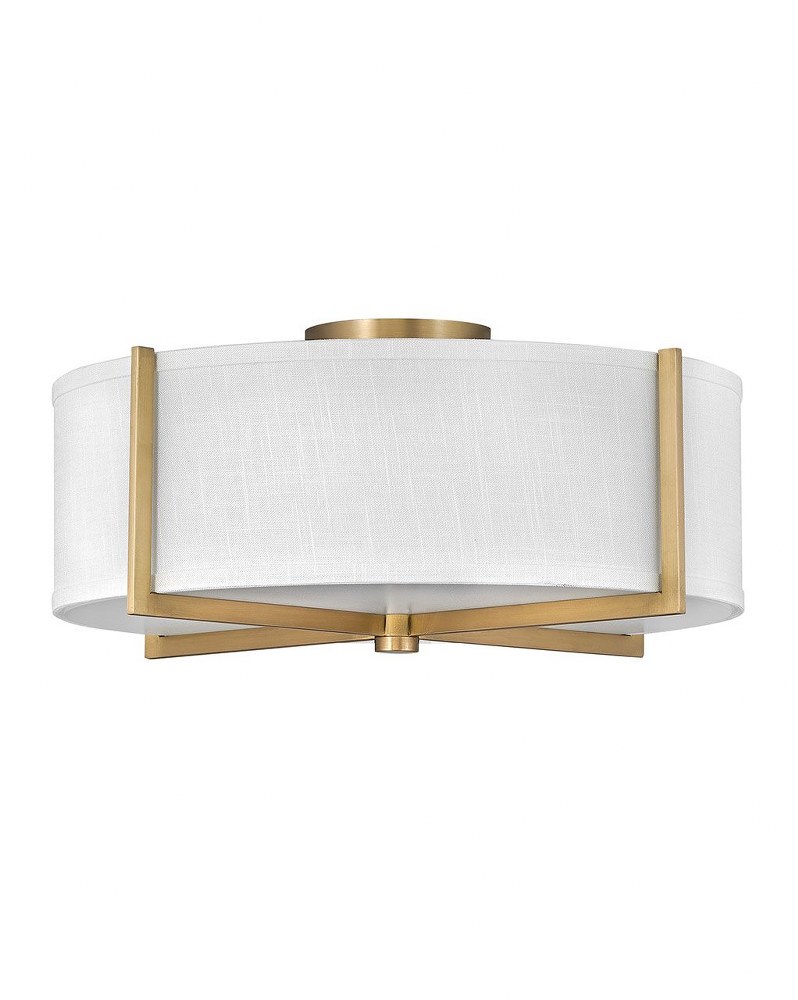 Hinkley Lighting-41708HB-Axis - 19.5 Inch 51W 3 LED Medium Semi-Flush Mount Heritage Brass Off-White Black Finish with Heathered Gray Linen Shade