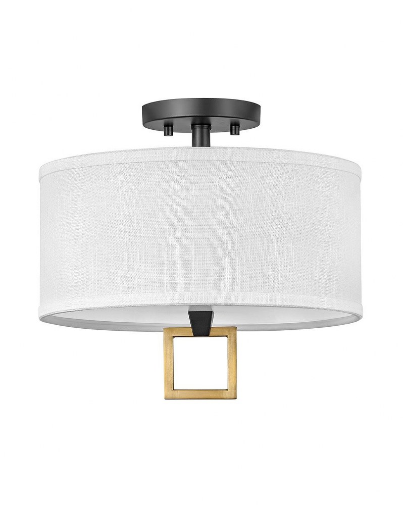 Hinkley Lighting-41806BK-Link - 34W 2 LED Small Semi-Flush Mount in Traditional Style - 13 Inches Wide by 11.5 Inches High Off White Linen  Black Finish with Off White Linen Shade