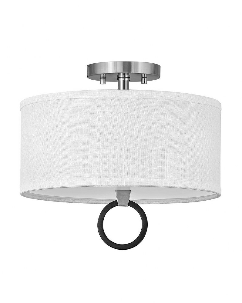 Hinkley Lighting-41906BN-Link - 34W 2 LED Small Semi-Flush Mount in Traditional Style - 13 Inches Wide by 11.5 Inches High Brushed Nickel Off-White Black Finish with Heathered Gray Linen Shade