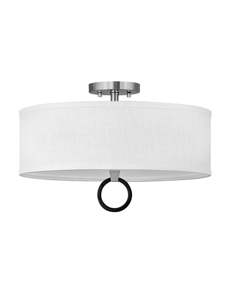 Hinkley Lighting-41908BN-Link - 51W 3 LED Medium Semi-Flush Mount in Traditional Style - 18 Inches Wide by 11.5 Inches High Brushed Nickel Off-White Black Finish with Heathered Gray Linen Shade