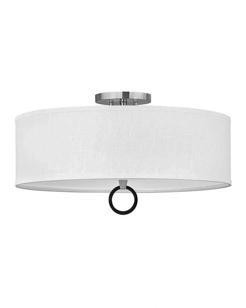 Hinkley Lighting-41910BN-Link - 68W 4 LED Large Semi-Flush Mount in Traditional Style - 23.75 Inches Wide by 12.75 Inches High Brushed Nickel Off-White Black Finish with Heathered Gray Linen Shade