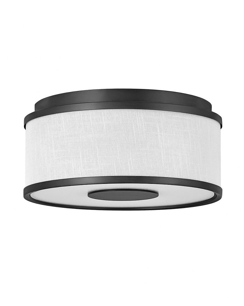 Hinkley Lighting-42006BK-Halo - 34W 2 LED Small Flush Mount in Transitional Style - 13.25 Inches Wide by 6 Inches High Off White Linen  Black Finish with Off White Linen Shade