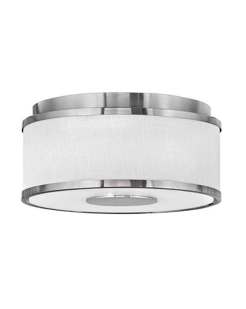 Hinkley Lighting-42006BN-Halo - 34W 2 LED Small Flush Mount in Transitional Style - 13.25 Inches Wide by 6 Inches High Off White Linen  Brushed Nickel Finish with Off White Linen Shade