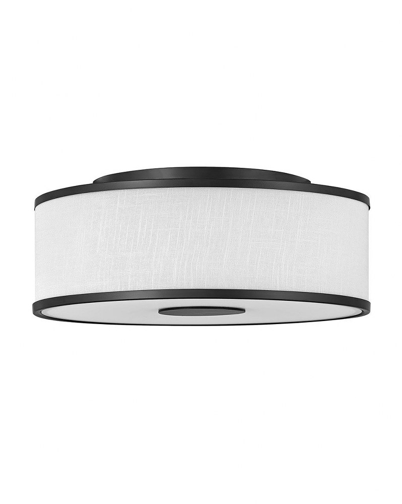 Hinkley Lighting-42008BK-Halo - 51W 3 LED Medium Flush Mount in Transitional Style - 18.25 Inches Wide by 7.25 Inches High Off White Linen  Black Finish with Off White Linen Shade