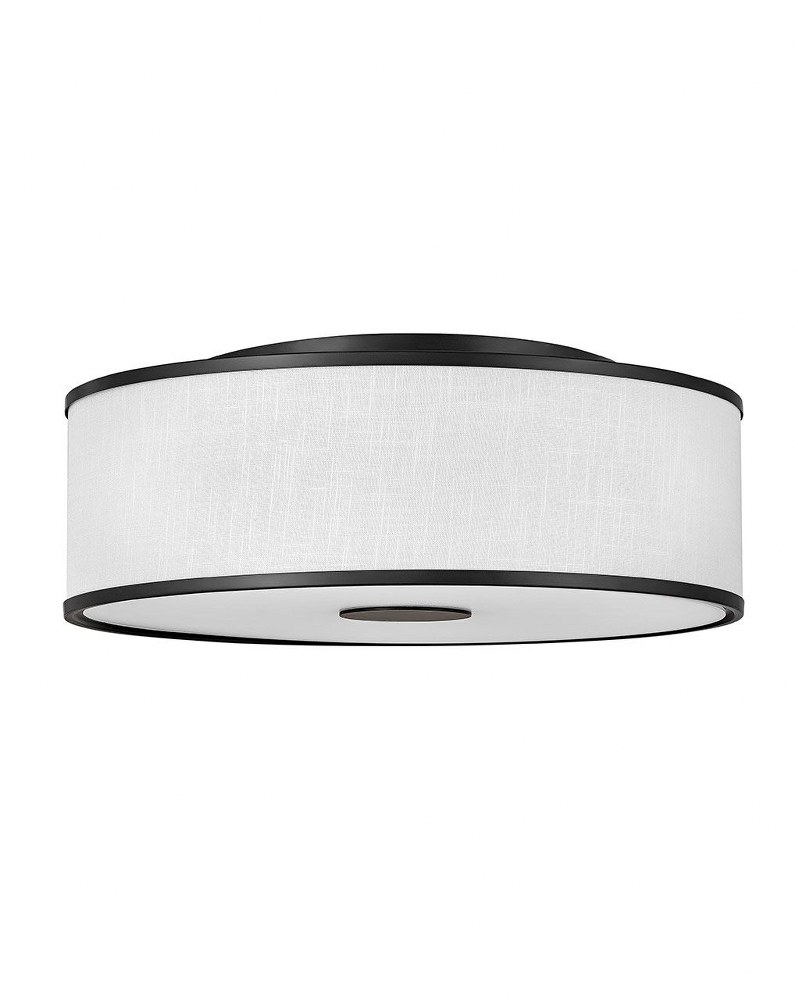 Hinkley Lighting-42010BK-Halo - 68W 4 LED Large Flush Mount in Transitional Style - 24.25 Inches Wide by 8.75 Inches High Off White Linen  Black Finish with Off White Linen Shade