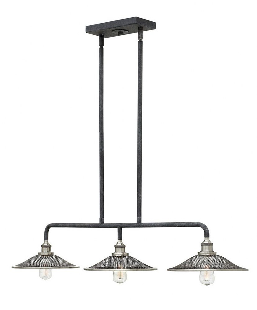 Hinkley Lighting-4364DZ-Rigby - 3 Light Linear Chandelier in Industrial Style - 40 Inches Wide by 7 Inches High Aged Zinc  Aged Zinc Finish