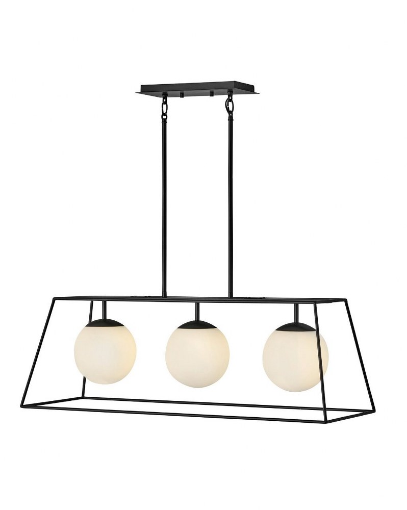 Hinkley Lighting-4376BK-Jonas - 3 Light Linear Chandelier in Transitional Mid-Century Modern Scandinavian Style - 36 Inches Wide by 12.75 Inches High Black  Black Finish with Etched Opal Glass