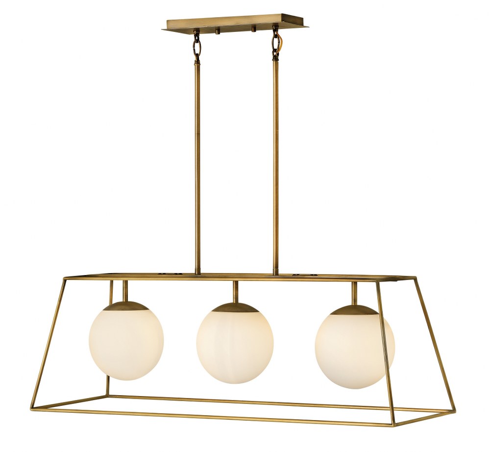 Hinkley Lighting-4376HB-Jonas - 3 Light Linear Chandelier in Transitional Mid-Century Modern Scandinavian Style - 36 Inches Wide by 12.75 Inches High Heritage Brass  Black Finish with Etched Opal Glas