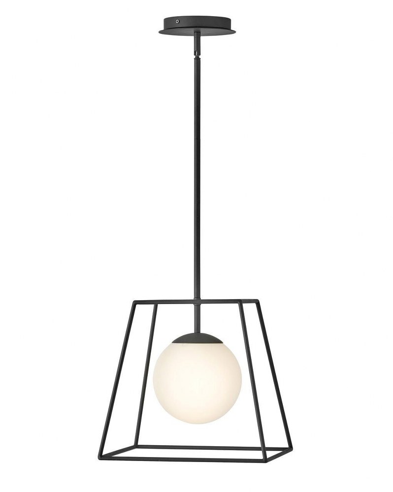 Hinkley Lighting-4377BK-Jonas - 1 Light Small Pendant in Transitional Mid-Century Modern Scandinavian Style - 13 Inches Wide by 12.25 Inches High Black  Black Finish with Etched Opal Glass