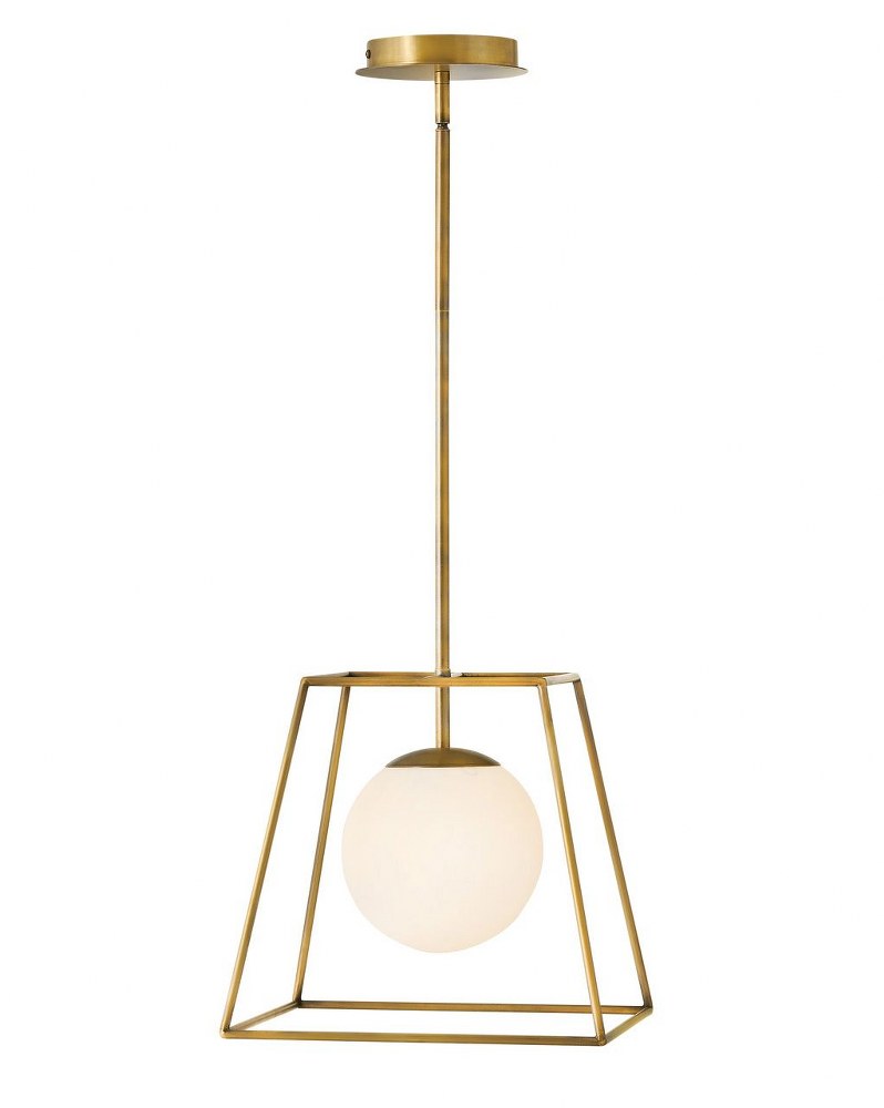 Hinkley Lighting-4377HB-Jonas - 1 Light Small Pendant in Transitional Mid-Century Modern Scandinavian Style - 13 Inches Wide by 12.25 Inches High Heritage Brass  Black Finish with Etched Opal Glass