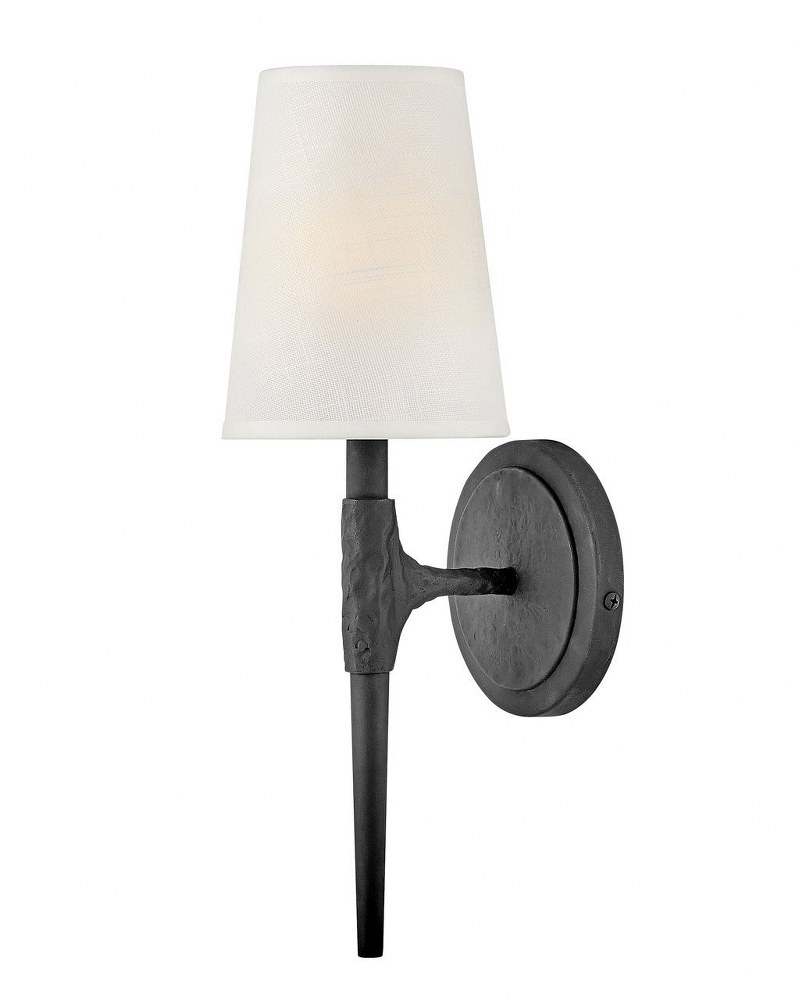 Hinkley Lighting-4460BK-Beaumont - One Light Wall Sconce in Transitional Rustic Style - 5 Inches Wide by 16.25 Inches High   Black Finish with Etched Opal Glass with Off White Linen Shade