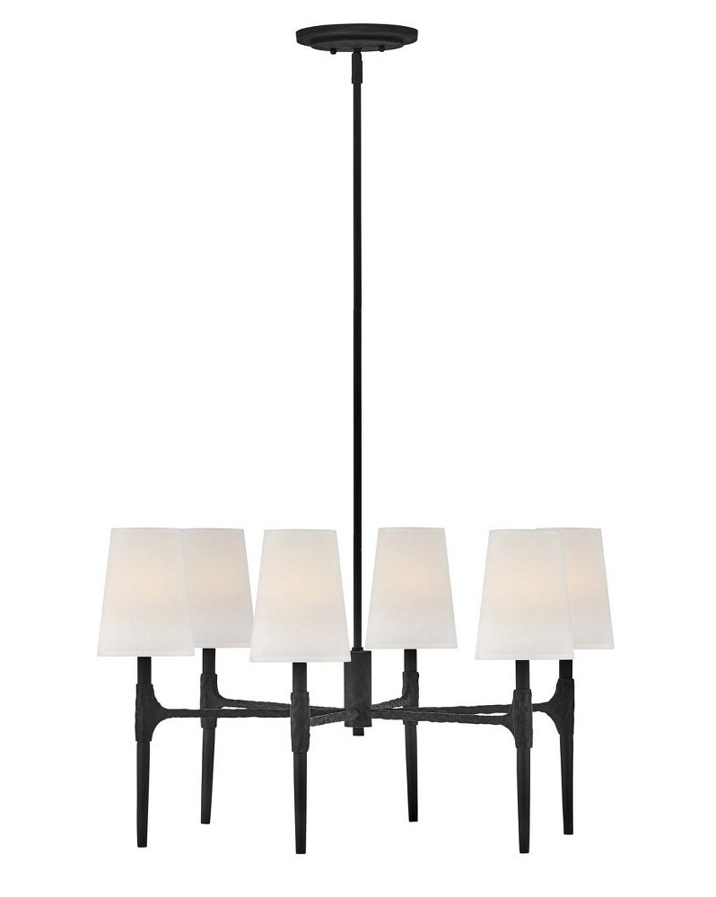 Hinkley Lighting-4466BK-Beaumont - Six Light Medium Pendant in Transitional Rustic Style - 28 Inches Wide by 16.25 Inches High   Black Finish with Etched Opal Glass with Off White Linen Shade